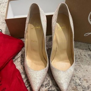 Christian Louboutin heels. Sparkle white